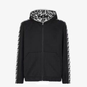 FENDI - Black and White FF logo hooded jacket with zipper UNISEX